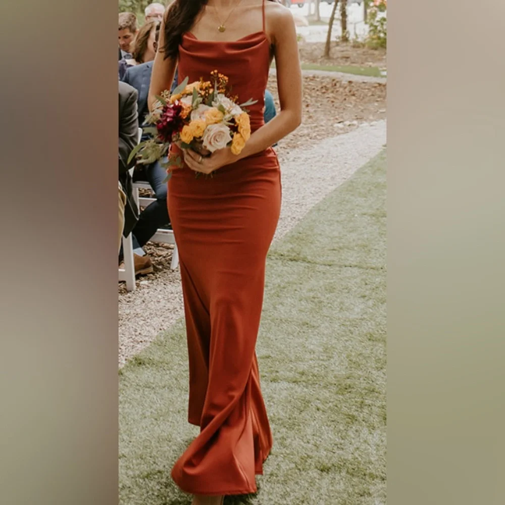 Signature Orange Red Ruched Pencil Maxi Dress - Picture 2 of 8